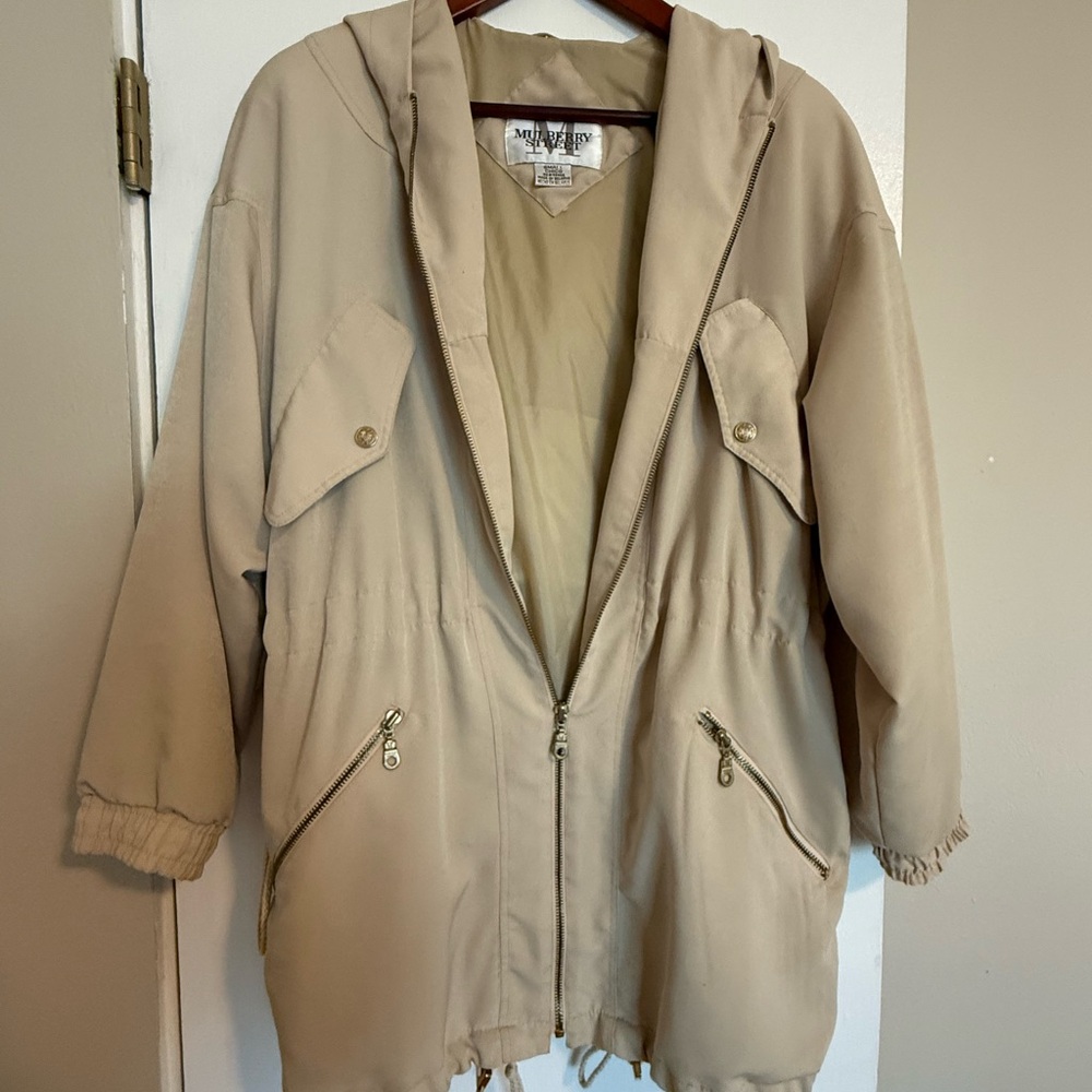 Mulberry Street Beige Hooded Utility Jacket – Size Small